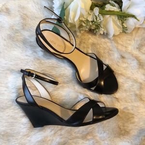 Nine West Black Crisscross Ankle Strap Wedges